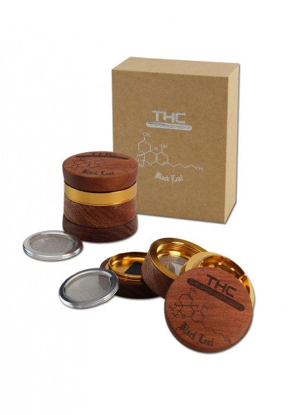GRINDER THC LEGNO METALLO BLACK LEAF
